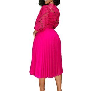 Embroidery Plated Dress Fuchsia!